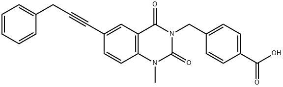 Benzoic acid, 4-[[1,4-dihydro-1-methyl-2,4-dioxo-6-(3-phenyl-1-propyn-1-yl)-3(2H)-quinazolinyl]methyl]- Struktur