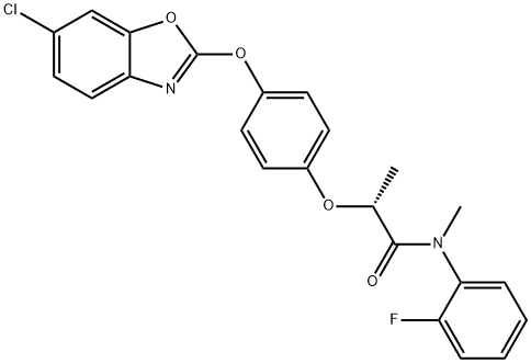 Propanamide, 2-[4-[(6-chloro-2-benzoxazolyl)oxy]phenoxy]-N-(2-fluorophenyl)-N-methyl-, (2R)- Struktur