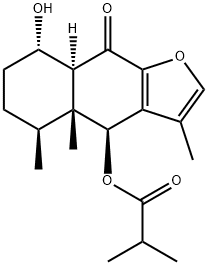 2-Methylpropanoic acid [(4S)-4,4a,5,6,7,8,8aα,9-octahydro-8α-hydroxy-3,4aβ,5-trimethyl-9-oxonaphtho[2,3-b]furan-4β-yl] ester Struktur