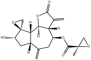 (R)-2-Methyl-2-oxiranecarboxylic acid (3aR,4β,6aβ,8α,9R,9aβ,9bα)-decahydro-8-hydroxy-3,6-bis(methylene)-2-oxospiro[azuleno[4,5-b]furan-9(9aH),2'-oxirane]-4-yl ester Struktur