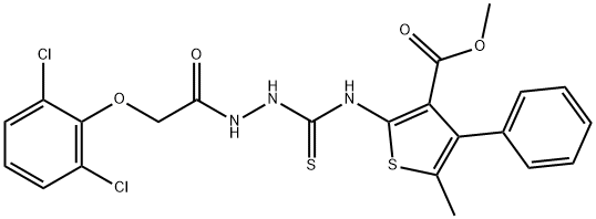 methyl 2-(2-(2-(2,6-dichlorophenoxy)acetyl)hydrazinecarbothioamido)-5-methyl-4-phenylthiophene-3-carboxylate Struktur