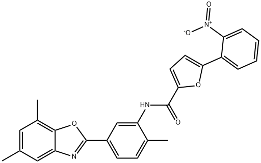 2-Furancarboxamide,N-[5-(5,7-dimethyl-2-benzoxazolyl)-2-methylphenyl]-5-(2-nitrophenyl)-(9CI) Struktur