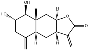 (3aR,4aα,9aα)-3a,4,4a,5,6,7,8,8a,9,9a-Decahydro-7α,8β-dihydroxy-8aβ-methyl-3,5-bis(methylene)naphtho[2,3-b]furan-2(3H)-one Struktur