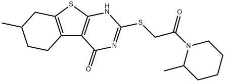 Piperidine, 1-[[(1,4,5,6,7,8-hexahydro-7-methyl-4-oxo[1]benzothieno[2,3-d]pyrimidin-2-yl)thio]acetyl]-2-methyl- (9CI Struktur