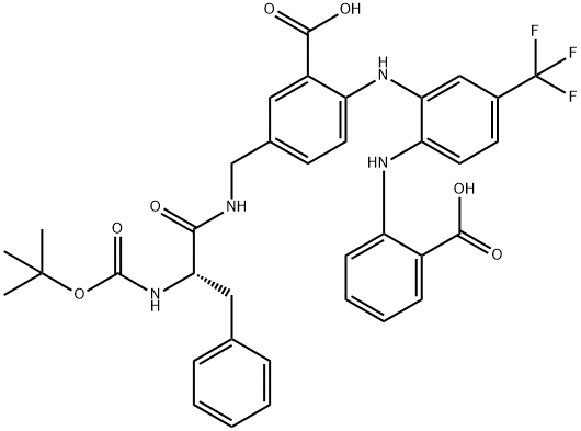 Benzoic  acid,  2-[[2-[(2-carboxyphenyl)amino]-5-(trifluoromethyl)phenyl]amino]-5-[[[(2S)-2-[[(1,1-dimethylethoxy)carbonyl]amino]-1-oxo-3- Struktur