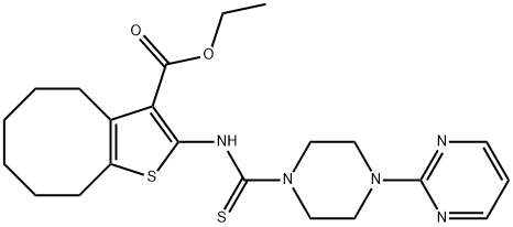 ethyl 2-(4-(pyrimidin-2-yl)piperazine-1-carbothioamido)-4,5,6,7,8,9-hexahydrocycloocta[b]thiophene-3-carboxylate Struktur