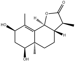 (3S)-3aα,4,5,5a,6,7,8,9bα-Octahydro-6α,8α-dihydroxy-3β,5aα,9-trimethylnaphtho[1,2-b]furan-2(3H)-one Struktur