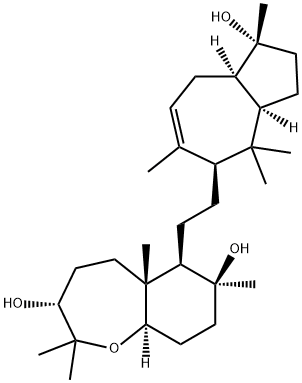 (3R,9aα)-Decahydro-2,2,5aβ,7-tetramethyl-6β-[2-[(1R,3aR,5S,8aR)-1,2,3,3a,4,5,8,8a-octahydro-1-hydroxy-1,4,4,6-tetramethylazulen-5-yl]ethyl]-1-benzoxepine-3α,7β-diol Struktur