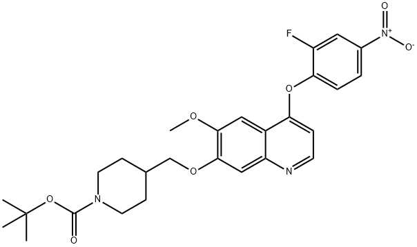 1-Piperidinecarboxylic acid, 4-[[[4-(2-fluoro-4-nitrophenoxy)-6-methoxy-7-quinolinyl]oxy]methyl]-, 1,1-dimethylethyl ester Struktur