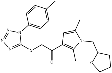 Ethanone, 1-[2,5-dimethyl-1-[(tetrahydro-2-furanyl)methyl]-1H-pyrrol-3-yl]-2-[[1-(4-methylphenyl)-1H-tetrazol-5-yl]thio]- Struktur