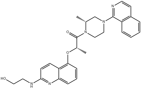 1-Propanone, 2-[[2-[(2-hydroxyethyl)amino]-5-quinolinyl]oxy]-1-[(2R)-4-(1-isoquinolinyl)-2-methyl-1-piperazinyl]-, (2S)- Struktur