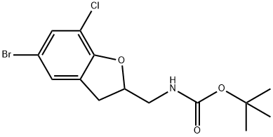 C-(5-bromo-7-chloro-2,3-dihydro-benzofuran-2-yl)-N-BOC-methylamine Struktur