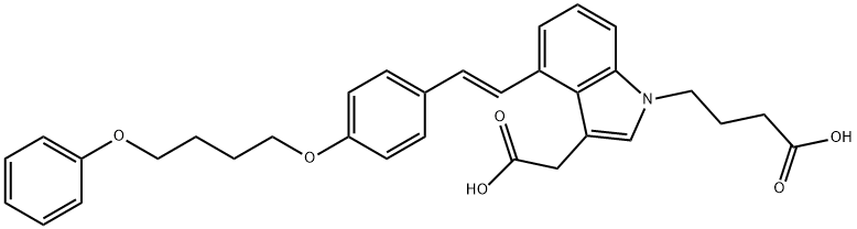 1H-Indole-1-butanoic acid, 3-(carboxymethyl)-4-[(1E)-2-[4-(4-phenoxybutoxy)phenyl]ethenyl]- Struktur