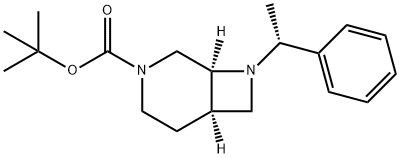 3,8-Diazabicyclo[4.2.0]octane-3-carboxylic acid, 8-[(1R)-1-phenylethyl]-, 1,1-dimethylethyl ester, (1S,6R)- Struktur