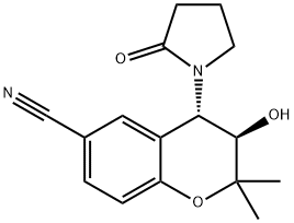 (3α,4β)-3-Hydroxy-2,2-dimethyl-4-(2-oxopyrrolidine-1-yl)chroman-6-carbonitrile Struktur