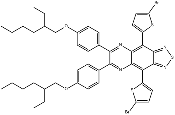 [1,2,5]Thiadiazolo[3,4-g]quinoxaline,4,9-bis(5-bromo-2-thienyl)-6,7-bis[4-[(2-ethylhexyl)oxy]phenyl]- Struktur