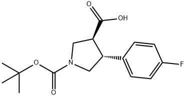 (3S,4R)-4-(4-fluorophenyl)-1-[(2-methylpropan-2-yl)oxycarbonyl]pyrrolidine-3-carboxylic acid Struktur