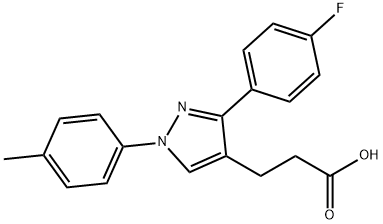 JR-6893, 3-(3-(4-Fluorophenyl)-1-p-tolyl-1H-pyrazol-4-yl)propanoic acid, 97% Struktur