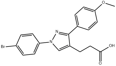 JR-6901, 3-(1-(4-Bromophenyl)-3-(4-methoxyphenyl)-1H-pyrazol-4-yl)propanoic acid, 97% Struktur