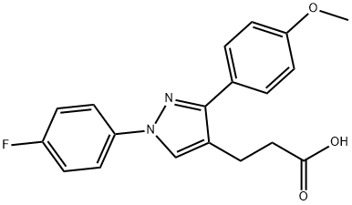 JR-6902, 3-(1-(4-Fluorophenyl)-3-(4-methoxyphenyl)-1H-pyrazol-4-yl)propanoic acid, 97% Struktur