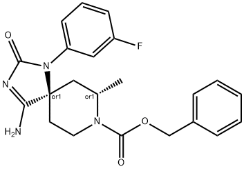 1,3,8-Triazaspiro[4.5]dec-3-ene-8-carboxylic acid, 4-amino-1-(3-fluorophenyl)-7- Struktur