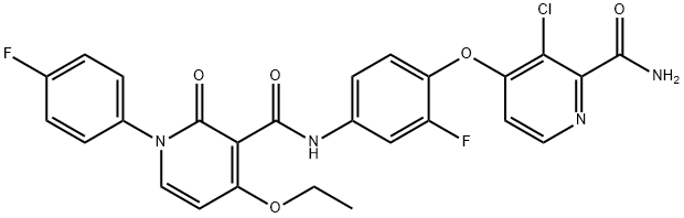 2-?Pyridinecarboxamide, 3-?chloro-?4-?[4-?[[[4-?ethoxy-?1-?(4-?fluorophenyl)?-?1,?2-?dihydro-?2-?oxo-?3-?pyridinyl]?carbonyl]?amino]?-?2-?fluorophenoxy]?- Struktur