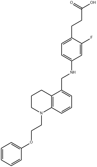 3-[2-フルオロ-4-({[1-(2-フェノキシエチル)-1,2,3,4-テトラヒドロキノリン-5-イル]メチル}アミノ)フェニル]プロパン酸 化學(xué)構(gòu)造式
