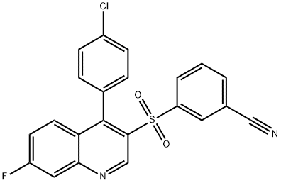 Benzonitrile, 3-[[4-(4-chlorophenyl)-7-fluoro-3-quinolinyl]sulfonyl]- Struktur