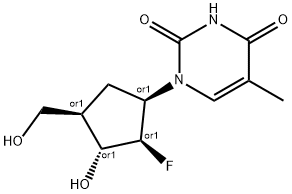 1-((1,2,3,4)-2-fluoro-3-hydroxy-4-(hydroxymethyl)cyclopentyl)-5-methyl-2,4-(1H,3H)-pyrimidinedione Struktur