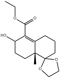 (R)-Spiro[1,3-dioxolane-2,1'(2'H)-naphthalene]-5'-carboxylic acid, 3',4',6',7',8',8'a-hexahydro-6'-hydroxy-8'a-methyl-, ethyl ester (9CI) Struktur