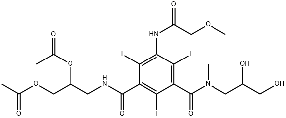 1,3-Benzenedicarboxamide, N3-[2,3-bis(acetyloxy)propyl]-N1-(2,3-dihydroxypropyl)-2,4,6-triiodo-5-[(2-methoxyacetyl)amino]-N1-methyl- Struktur