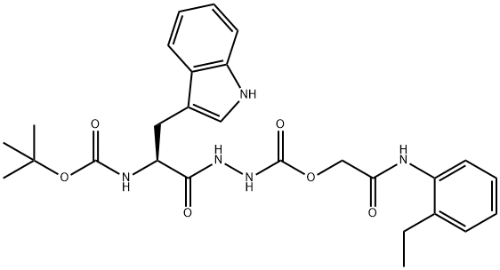 Hydrazinecarboxylic acid, 2-[(2S)-2-[[(1,1-dimethylethoxy)carbonyl]amino]-3-(1H-indol-3-yl)-1-oxopropyl]-, 2-[(2-ethylphenyl)amino]-2-oxoethyl ester Struktur