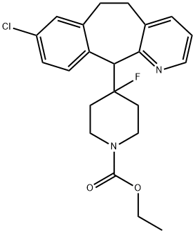 1-Piperidinecarboxylic acid, 4-(8-chloro-6,11-dihydro-5H-benzo[5,6]cyclohepta[1,2-b]pyridin-11-yl)-4-fluoro-, ethyl ester Struktur