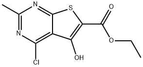 ethyl 4-chloro-5-hydroxy-2-methylthieno[2,3-d]pyrimidine-6-carboxylate Struktur