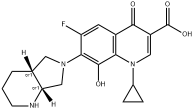 3-Quinolinecarboxylic acid, 1-cyclopropyl-6-fluoro-1,4-dihydro-8-hydroxy-7-[(4aR,7aR)-octahydro-6H-pyrrolo[3,4-b]pyridin-6-yl]-4-oxo-, rel- Struktur