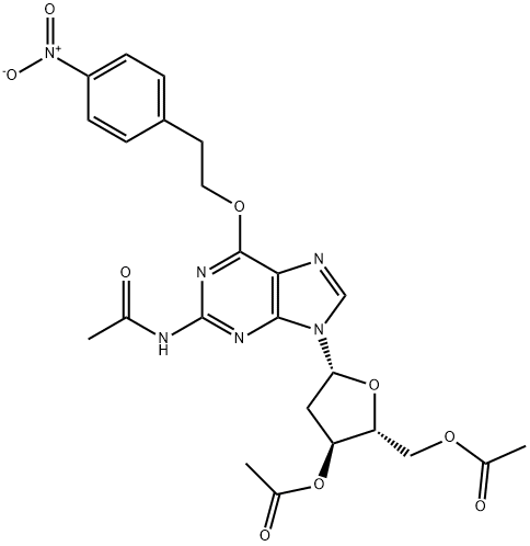 Guanosine, N-acetyl-2'-deoxy-6-O-[2-(4-nitrophenyl)ethyl]-, 3',5'-diacetate (9CI) Struktur