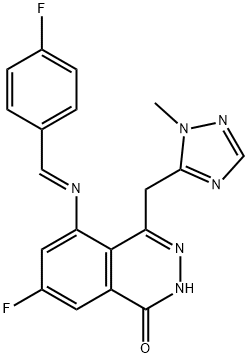 1(2H)-Phthalazinone, 7-fluoro-5-[(E)-[(4-fluorophenyl)methylene]amino]-4-[(1-methyl-1H-1,2,4-triazol-5-yl)methyl]- Struktur