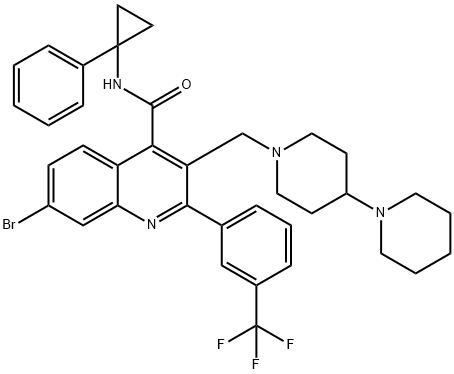 3-([1,4′-Bipiperidin]-1′-ylmethyl)-7-bromo-N-(1-phenylcyclopropyl)-2-[3-(trifluoromethyl)phenyl]-4-quinolinecarboxamide Struktur