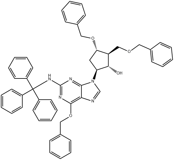 (1S,2S,3S,5S)-5-[(2-三苯基甲基氨基)-6-(苯基甲氧基)-9H-嘌呤-9-基]-3-(苯基甲氧基)-2-[(苯基甲氧基)甲基]環(huán)戊醇, 1345339-53-8, 結(jié)構(gòu)式