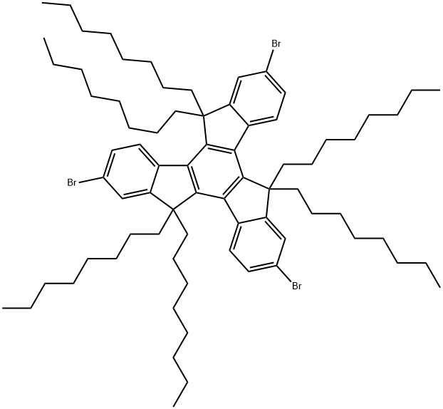 5H-Tribenzo[a,f,k]trindene, 2,7,12-tribromo-10,15-dihydro-5,5,10,10,15,15-hexaoctyl- Struktur