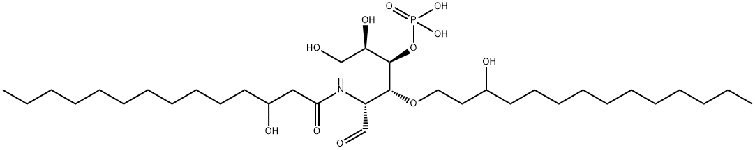 2-deoxy-2-((3R)-3-hydroxy-tetradecanamido)-3-O-(3-hydroxytetradecanyl)-4-O-phosphonoglucopyranose Struktur