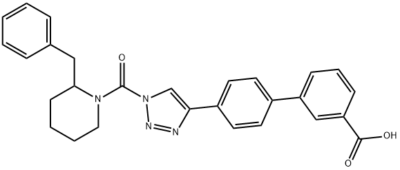 4′-[1-[[2-(Phenylmethyl)-1-piperidinyl]carbonyl]-1H-1,2,3-triazol-4-yl]-[1,1′-biphenyl]-3-carboxylic acid Struktur