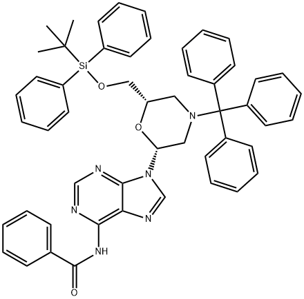 (2'R,6'S)-N6-benzoyl-9-{6'-[(tert-butyldiphenylsilyloxy)methyl]-N-tritylmorpholin-2'-yl}adenine Struktur