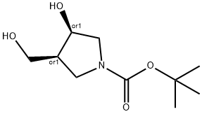 1-Pyrrolidinecarboxylic acid, 3-hydroxy-4-(hydroxymethyl)-, 1,1-dimethylethyl ester, (3R,4S)-rel- Struktur