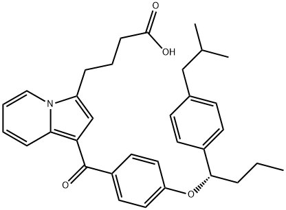 3-Indolizinebutanoic acid, 1-[4-[(1S)-1-[4-(2-methylpropyl)phenyl]butoxy]benzoyl]- Struktur