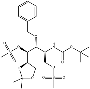 D-Glucitol, 2-deoxy-2-(1,1-dimethylethoxy)carbonylamino-5,6-O-(1-methylethylidene)-3-O-(phenylmethyl)-, 1,4-dimethanesulfonate Struktur