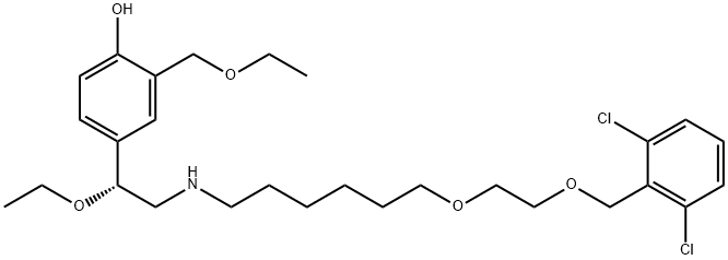 Phenol, 4-[(1R)-2-[[6-[2-[(2,6-dichlorophenyl)methoxy]ethoxy]hexyl]amino]-1-ethoxyethyl]-2-(ethoxymethyl)- Struktur