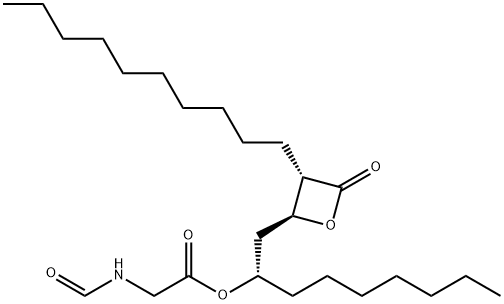 Glycine, N-formyl-, (1S)-1-[[(2S,3S)-3-decyl-4-oxo-2-oxetanyl]methyl]octyl ester Struktur