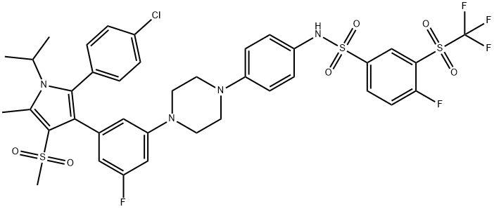 Benzenesulfonamide, N-[4-[4-[3-[2-(4-chlorophenyl)-5-methyl-1-(1-methylethyl)-4-(methylsulfonyl)-1H-pyrrol-3-yl]-5-fluorophenyl]-1-piperazinyl]phenyl]-4-fluoro-3-[(trifluoromethyl)sulfonyl]- Struktur