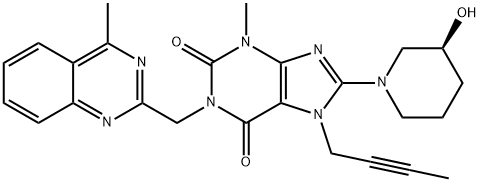 1H-Purine-2,6-dione, 7-(2-butyn-1-yl)-3,7-dihydro-8-[(3S)-3-hydroxy-1-piperidinyl]-3-methyl-1-[(4-methyl-2-quinazolinyl)methyl]- Struktur